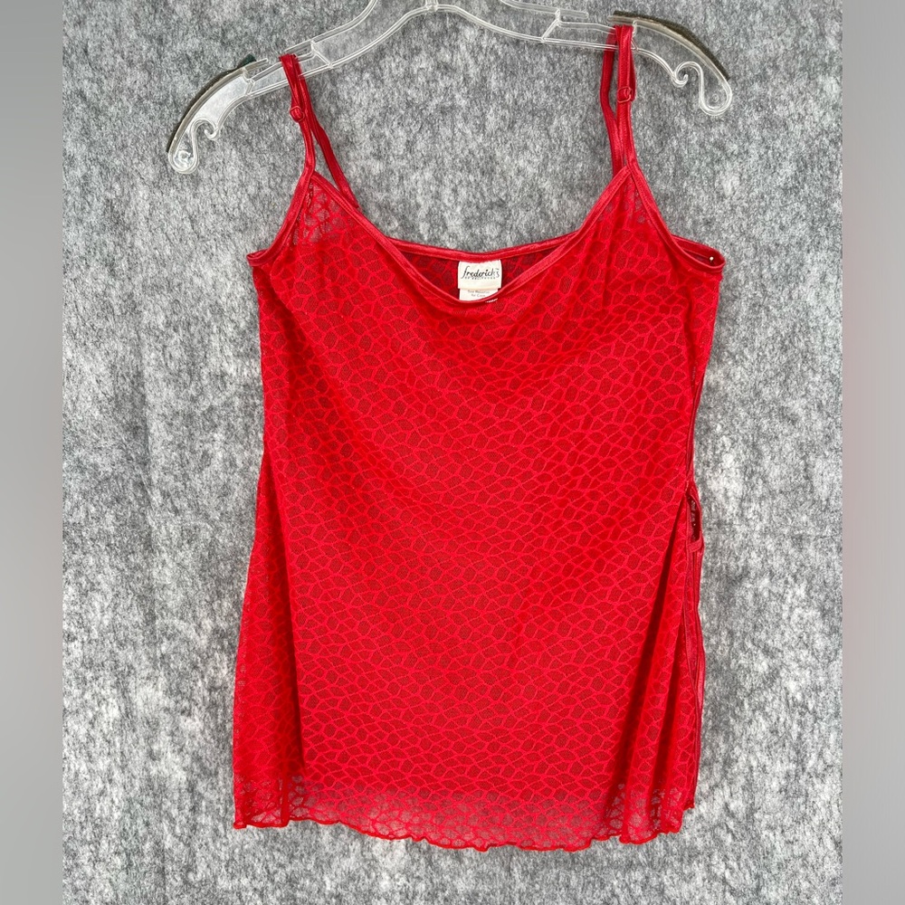 Fredericks of Hollywood Women Strap Sleeve Nylon Blend Pull On Camisole Red XL